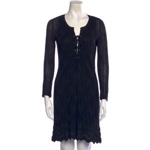 M by Missoni Elegant Black Knit Long Sleeve V-neck mini Dress